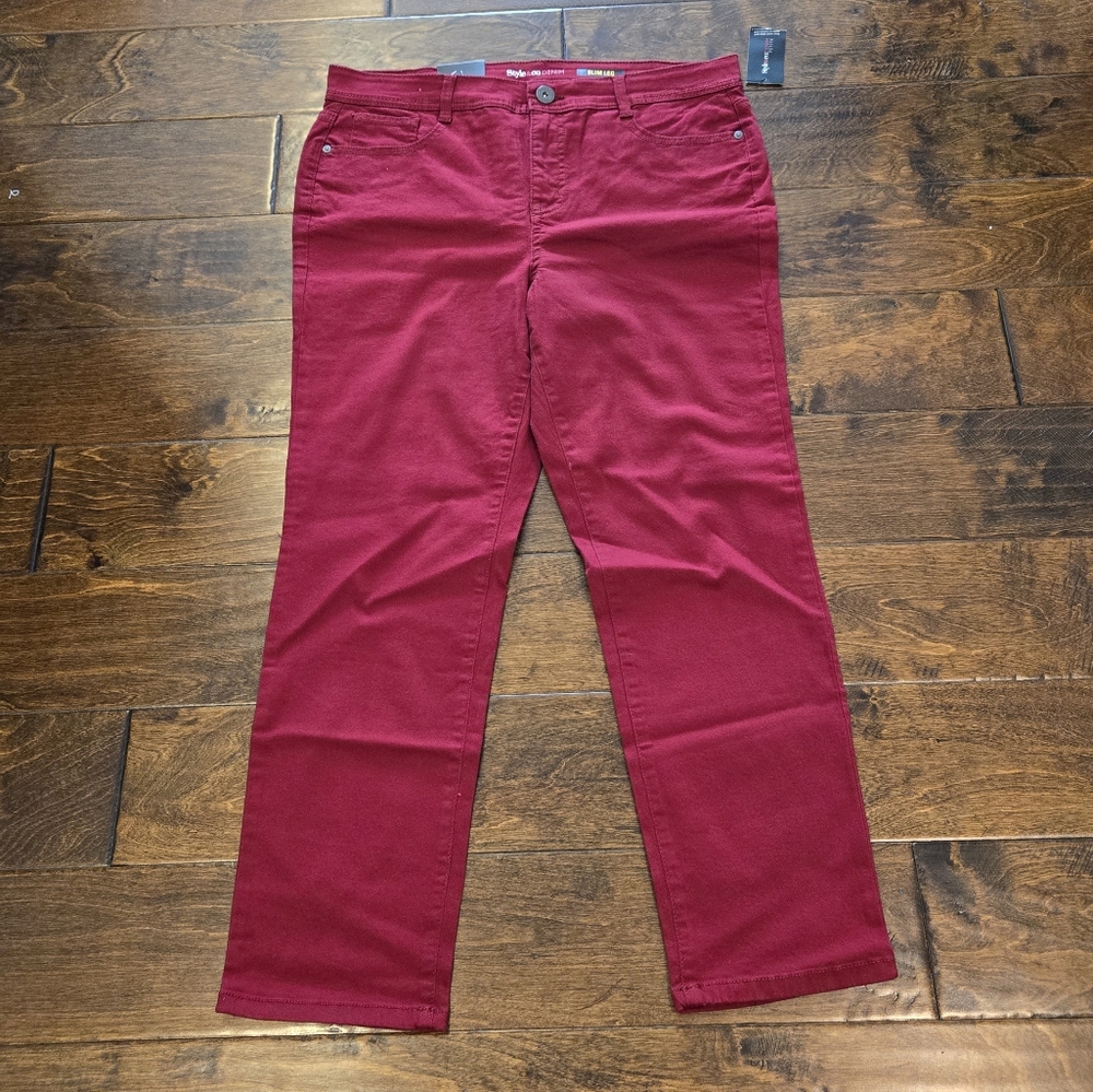 NWT Style & Co. Denim Jeans Size 14PS Dark Red